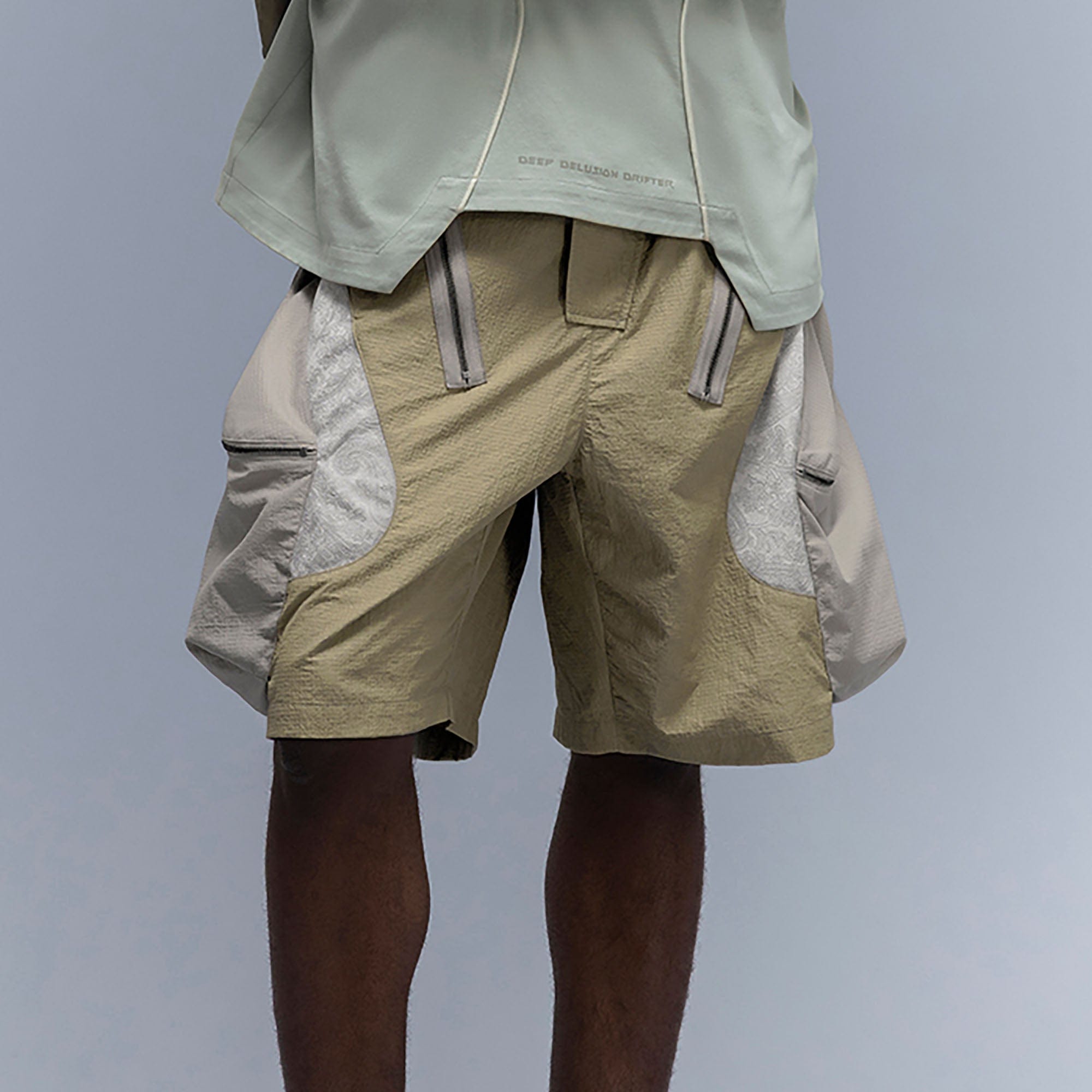 XIPHEVIL Snake Skin Contrast Panel Multi-Pocket Shorts