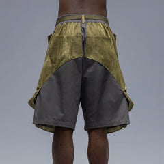 XIPHEVIL Washed Contrast Panel Pocket Utility Shorts Green