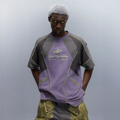 XIPHEVIL Contrast Paneled Mesh Zip-Pocket Raglan T-Shirt Purple