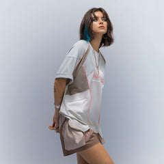 XIPHEVIL Contrast Paneled Mesh Zip-Pocket Raglan T-Shirt Ice