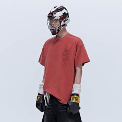 SAVAGEGROWTHWORLD Washed Dual Serpent Scepter Graphic T-Shirt