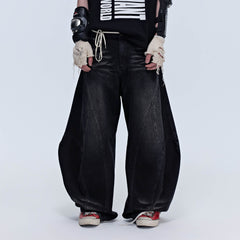 SAVAGEGROWTHWORLD Arc-Paneled Washed Oversized Balloon Jeans