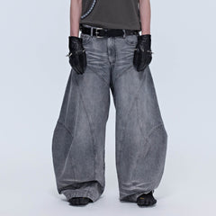 SAVAGEGROWTHWORLD Arc-Paneled Washed Oversized Balloon Jeans