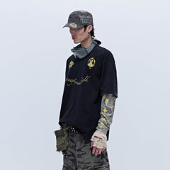 SAVAGEGROWTHWORLD No.5 Camo-Sleeve Layered Long-Sleeve T-Shirt