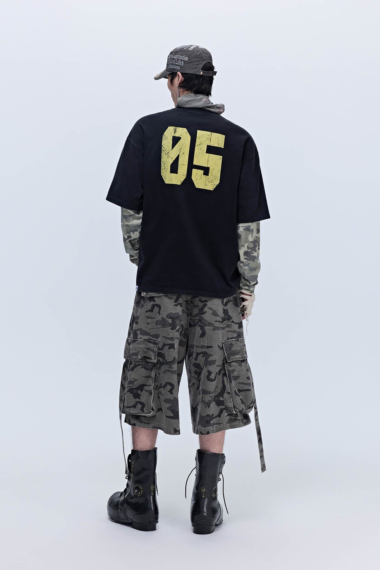 SAVAGEGROWTHWORLD No.5 Camo-Sleeve Layered Long-Sleeve T-Shirt