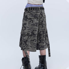 SAVAGEGROWTHWORLD Camo Spliced Multi-Pocket Shorts