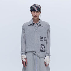 SAVAGEGROWTHWORLD Layered-Collar Slogan Polo Long-Sleeve T-Shirt