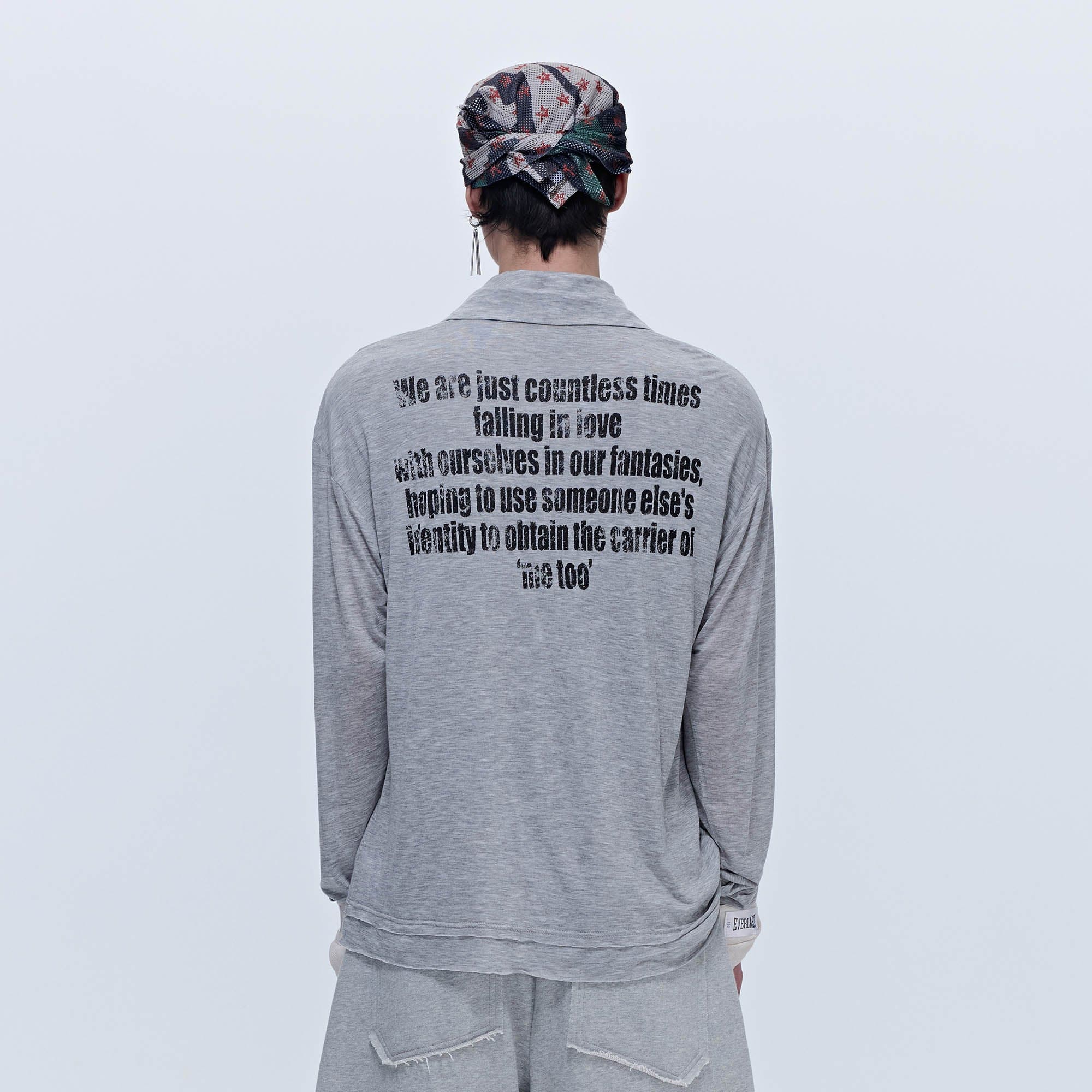 SAVAGEGROWTHWORLD Layered-Collar Slogan Polo Long-Sleeve T-Shirt