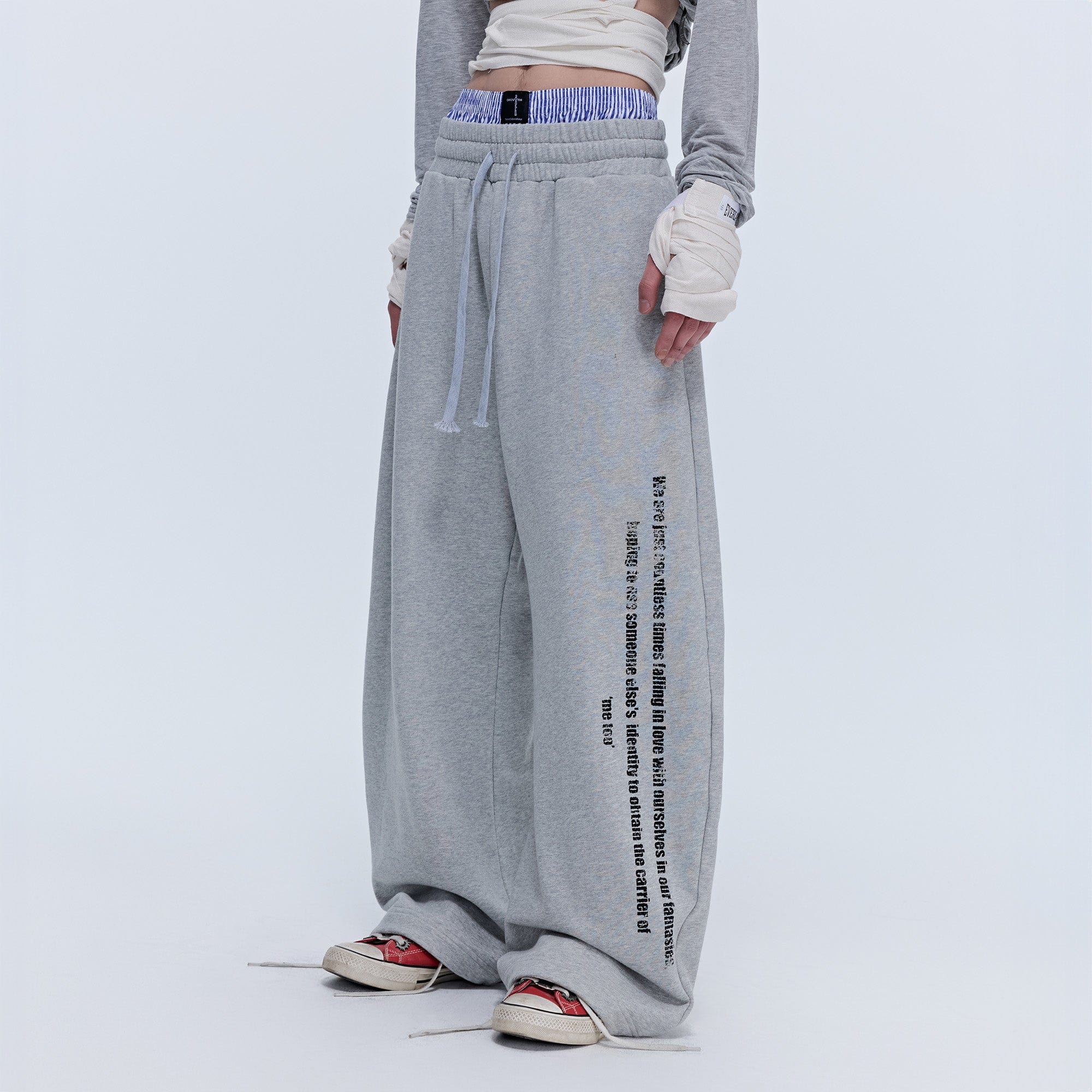 SAVAGEGROWTHWORLD Slogan Curved Drawstring Sweatpants