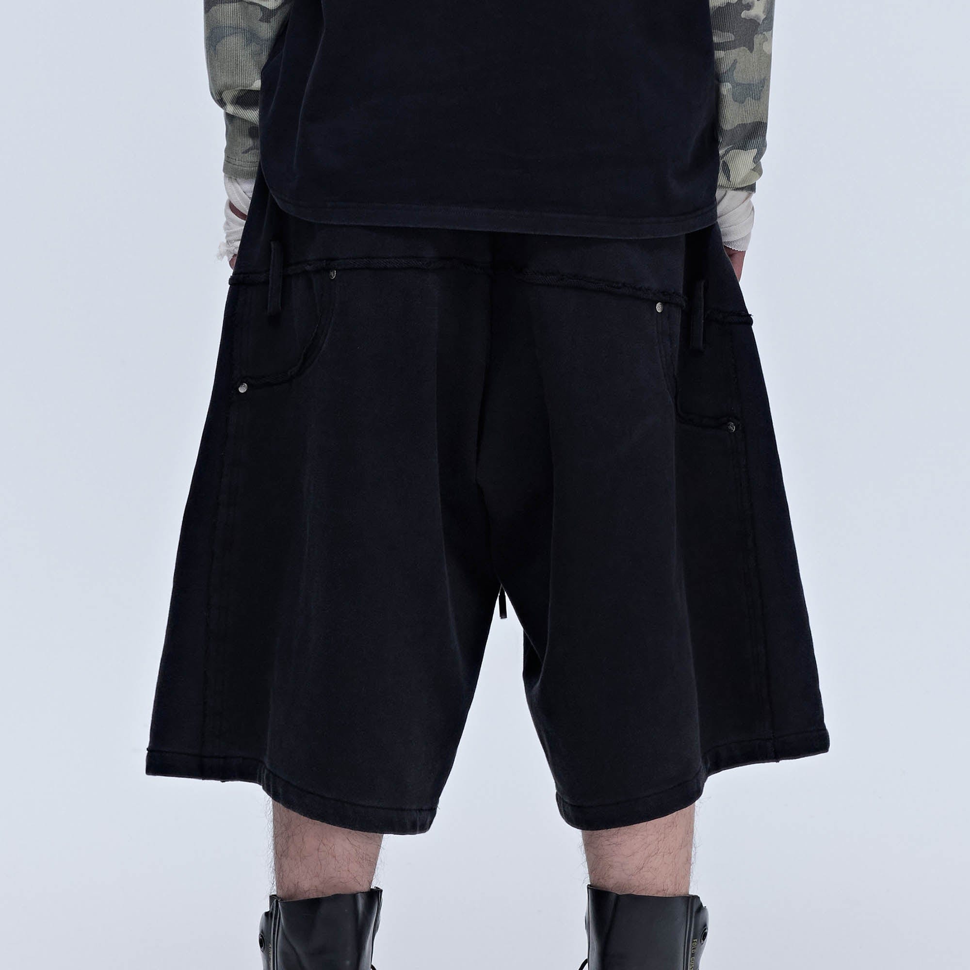 SAVAGEGROWTHWORLD Slanted Spliced Drawstring Baggy Shorts