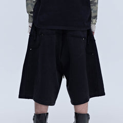 SAVAGEGROWTHWORLD Slanted Spliced Drawstring Baggy Shorts