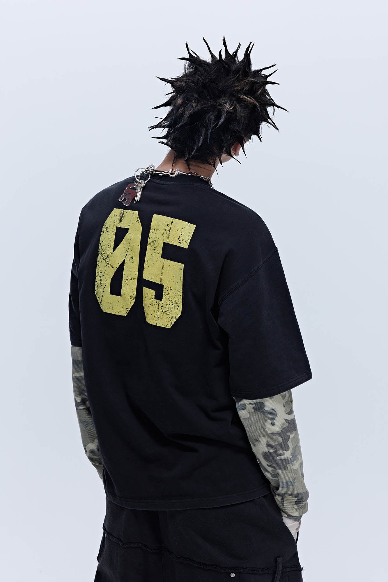 SAVAGEGROWTHWORLD No.5 Camo-Sleeve Layered Long-Sleeve T-Shirt