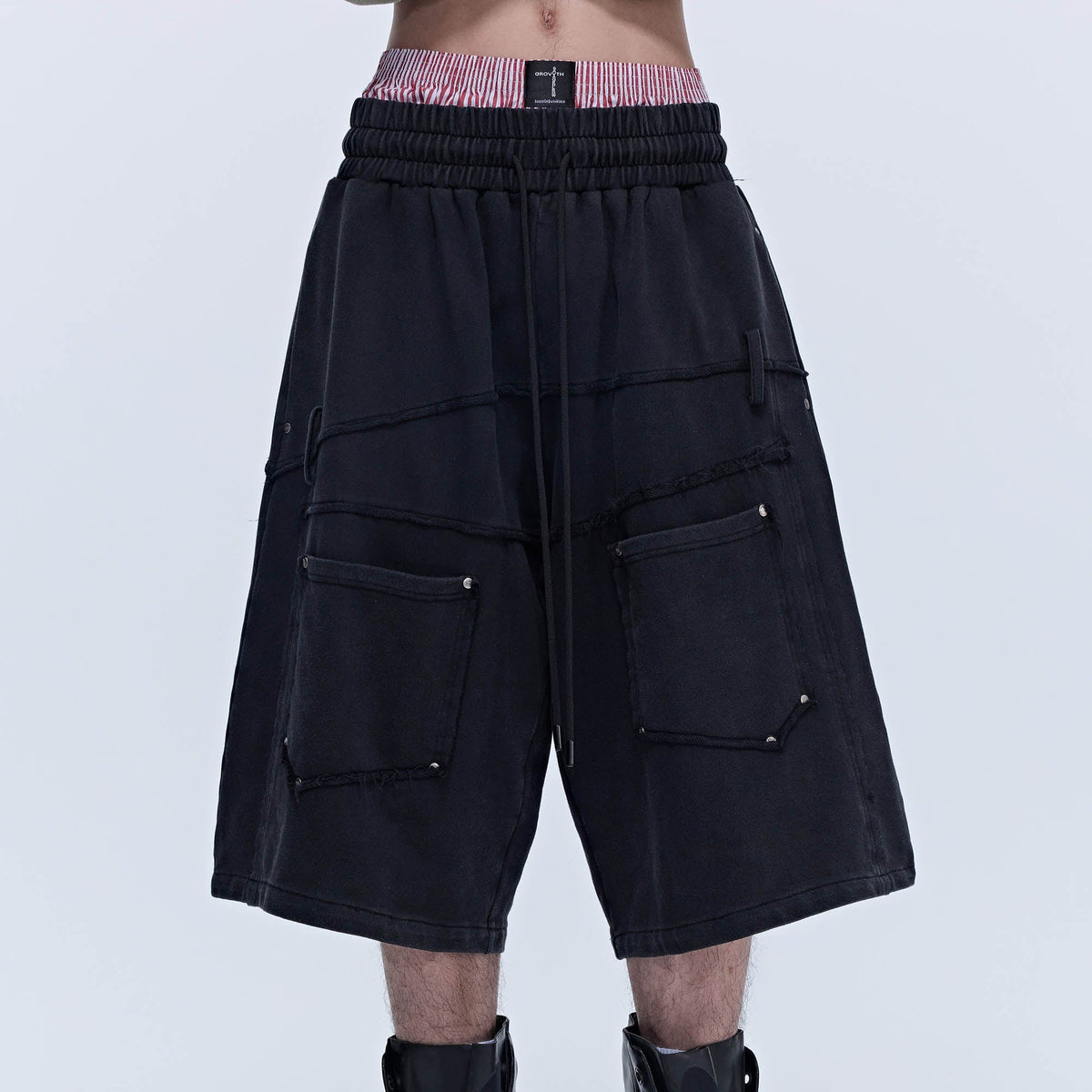 SAVAGEGROWTHWORLD Slanted Spliced Drawstring Baggy Shorts