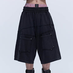 SAVAGEGROWTHWORLD Slanted Spliced Drawstring Baggy Shorts
