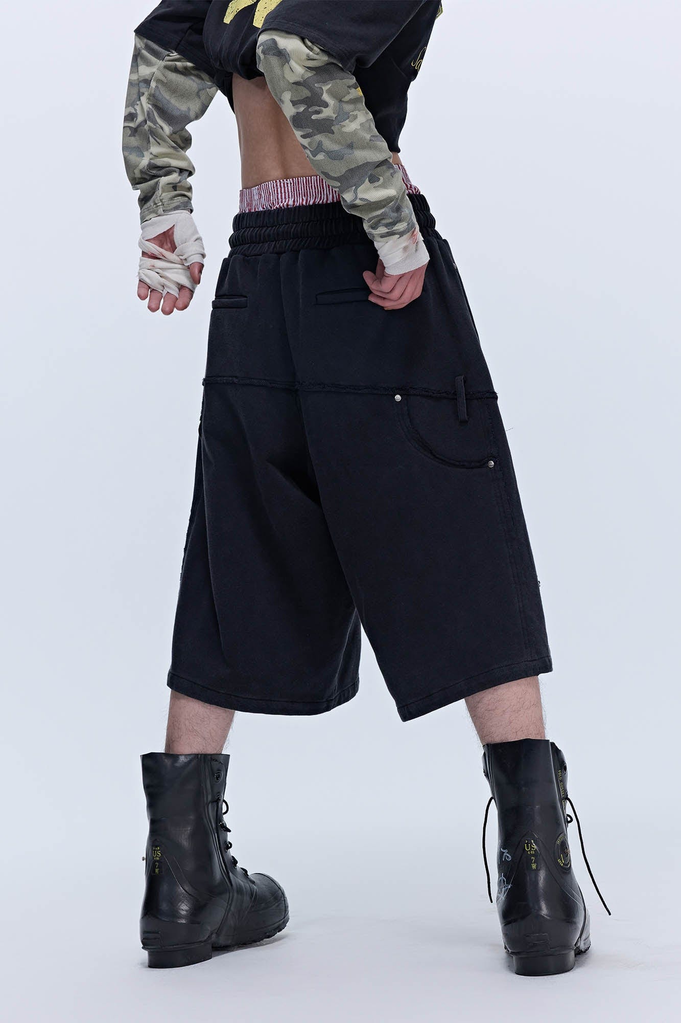 SAVAGEGROWTHWORLD Slanted Spliced Drawstring Baggy Shorts