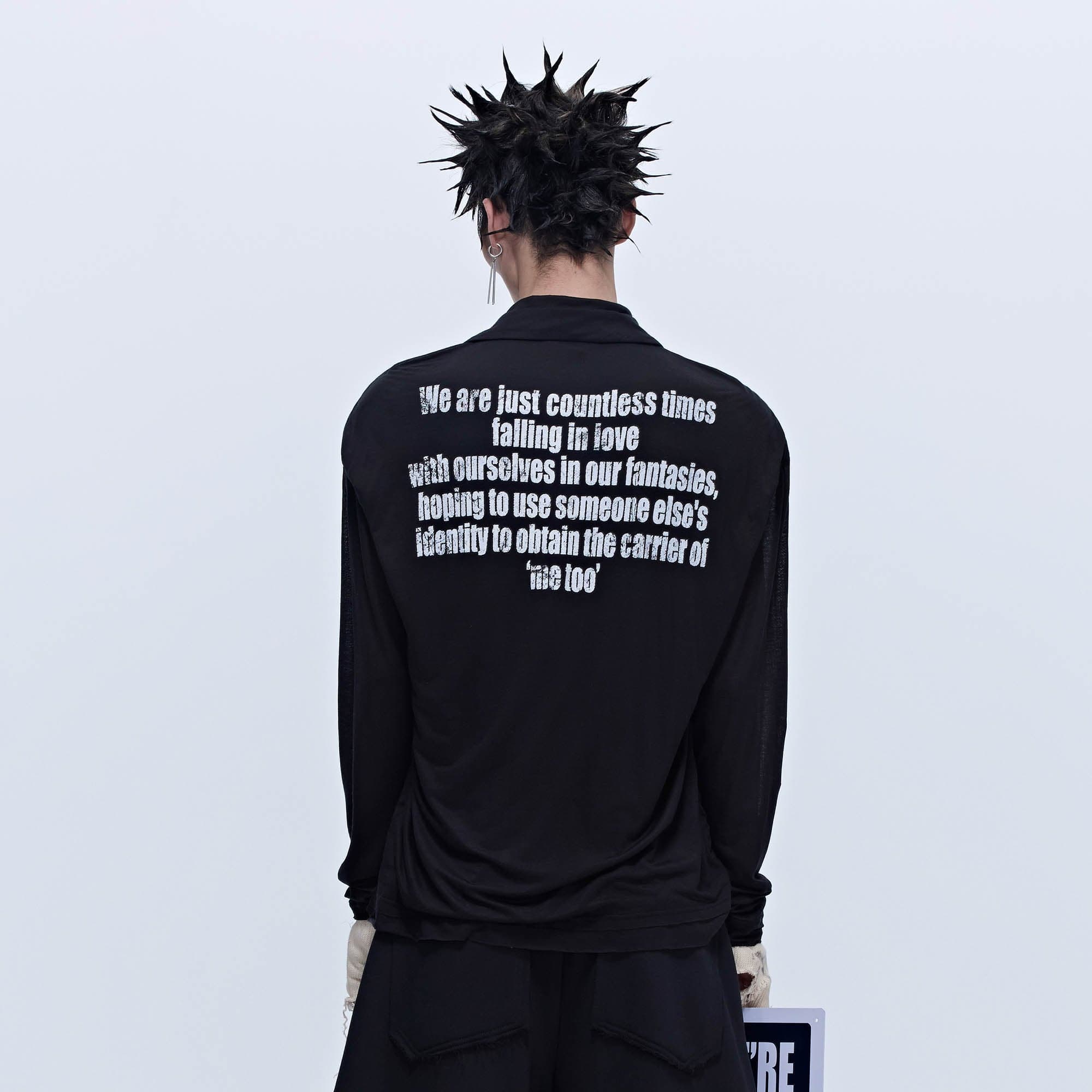 SAVAGEGROWTHWORLD Layered-Collar Slogan Polo Long-Sleeve T-Shirt