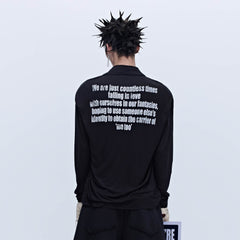 SAVAGEGROWTHWORLD Layered-Collar Slogan Polo Long-Sleeve T-Shirt