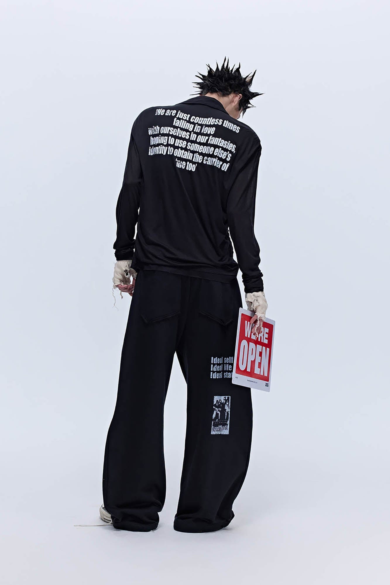 SAVAGEGROWTHWORLD Layered-Collar Slogan Polo Long-Sleeve T-Shirt