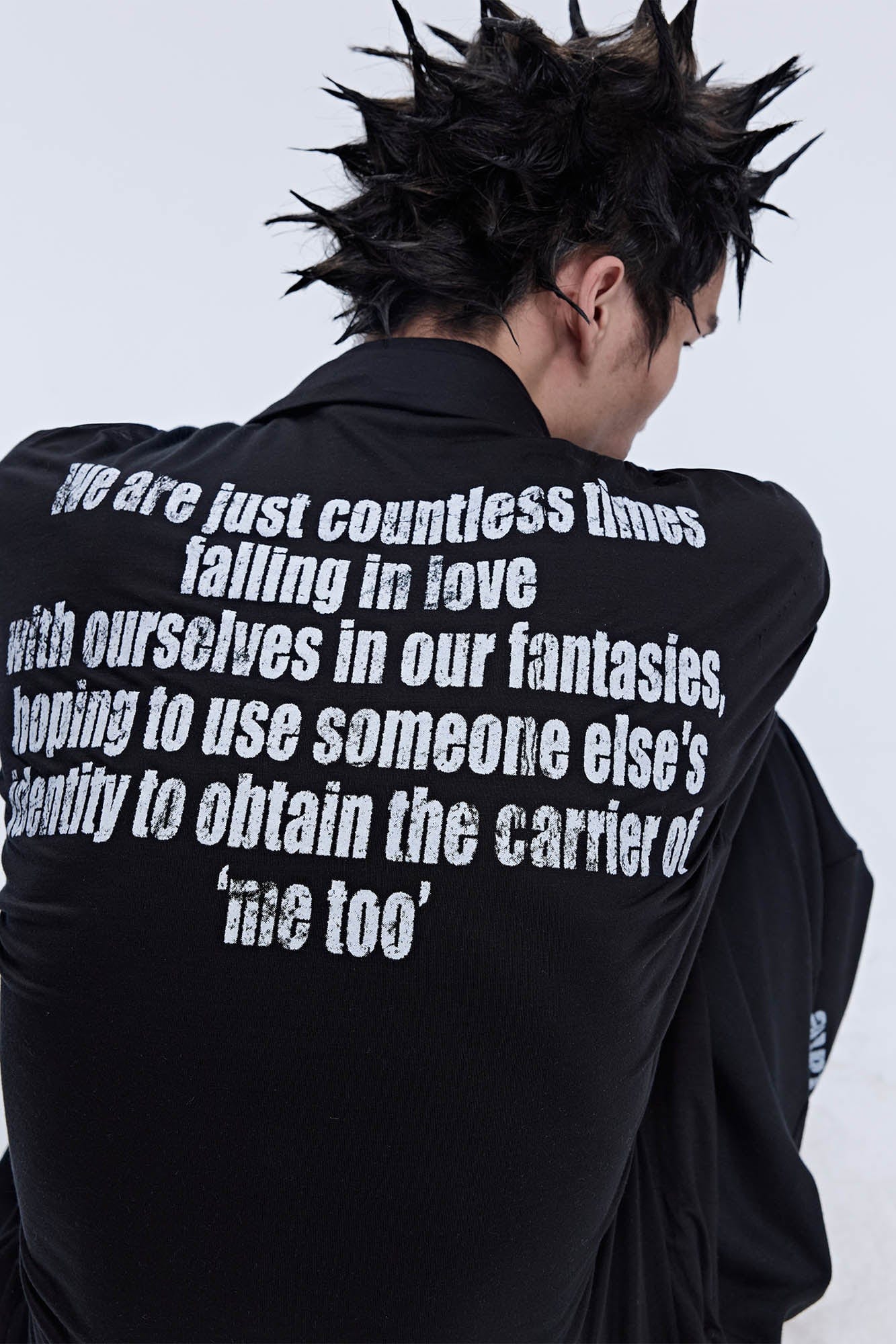 SAVAGEGROWTHWORLD Layered-Collar Slogan Polo Long-Sleeve T-Shirt