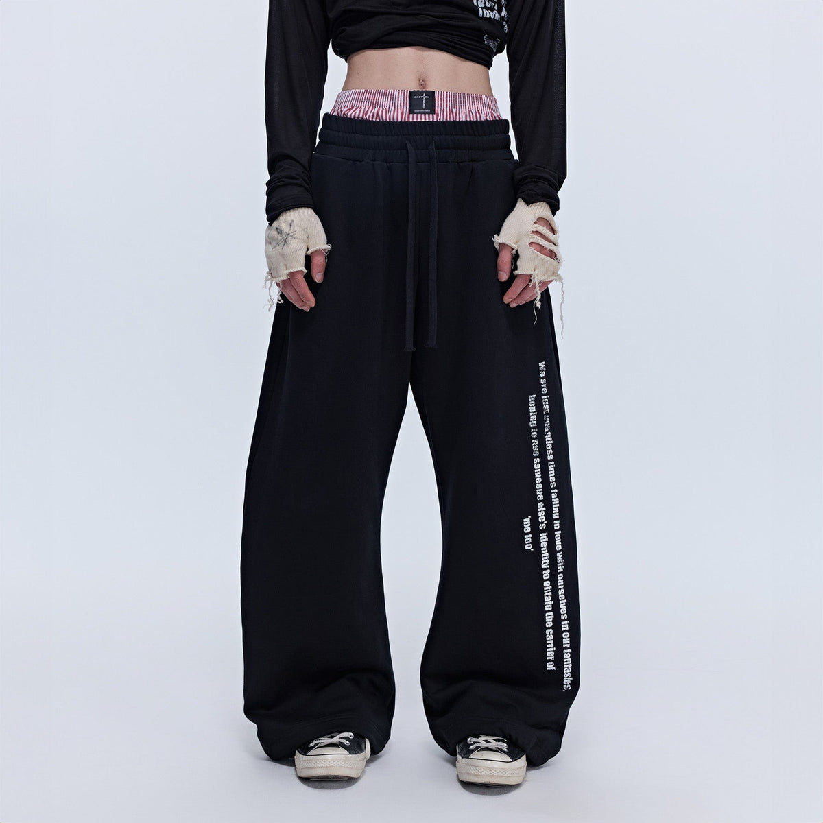 SAVAGEGROWTHWORLD Slogan Curved Drawstring Sweatpants