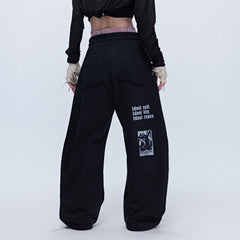 SAVAGEGROWTHWORLD Slogan Curved Drawstring Sweatpants