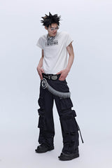 SAVAGEGROWTHWORLD Multi-Pocket Satin Straight-Leg Pants
