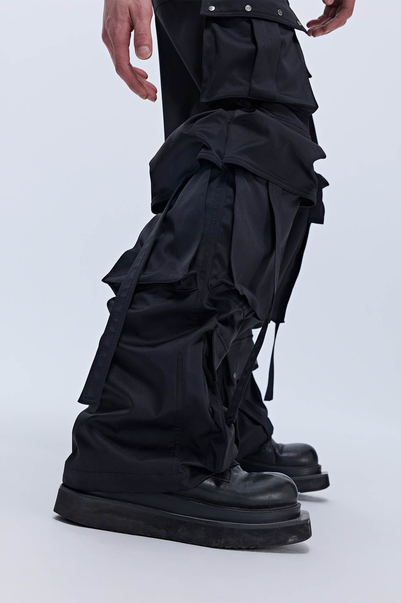 SAVAGEGROWTHWORLD Multi-Pocket Satin Straight-Leg Pants