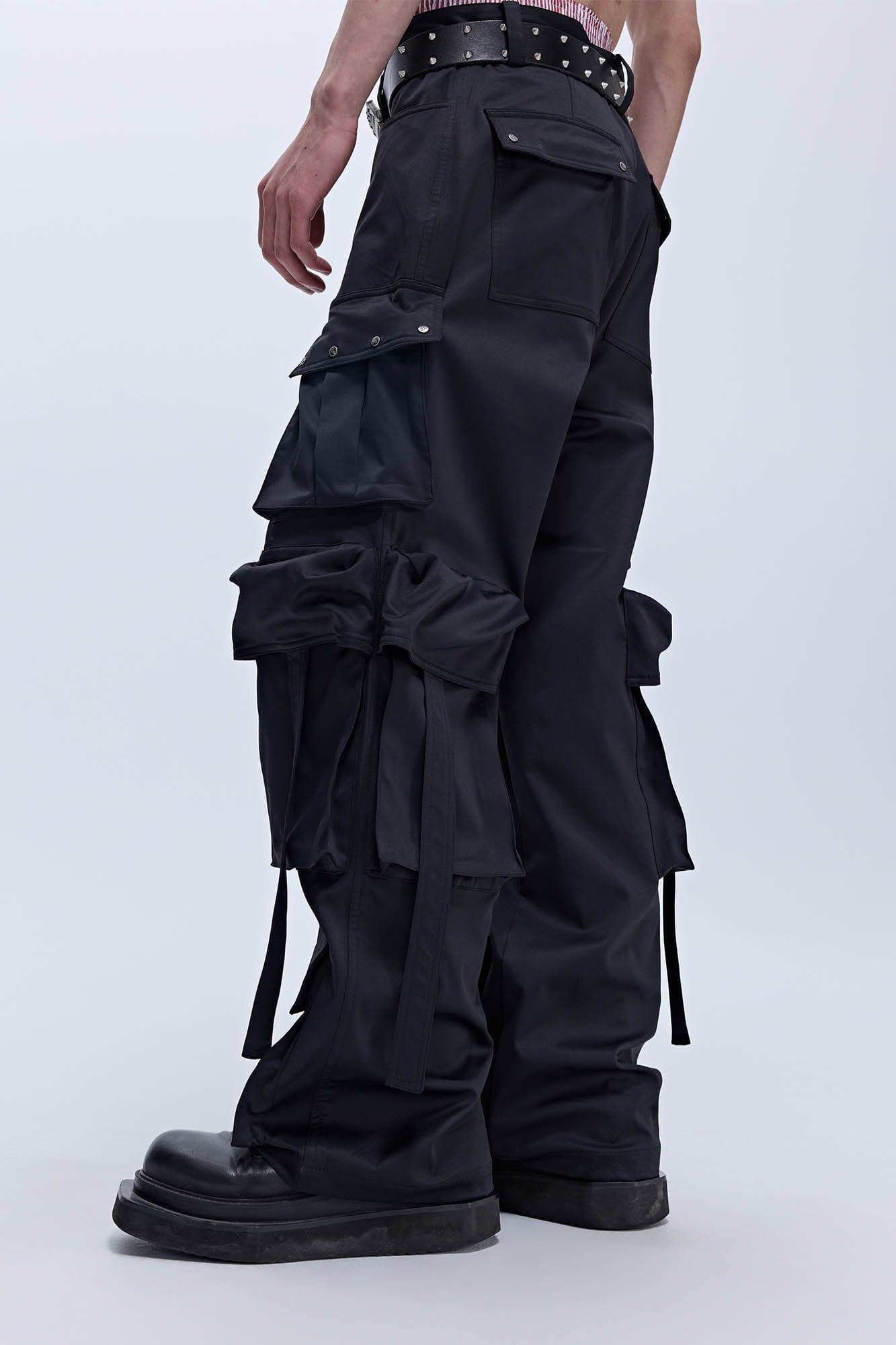 SAVAGEGROWTHWORLD Multi-Pocket Satin Straight-Leg Pants