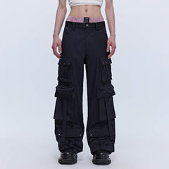 SAVAGEGROWTHWORLD Multi-Pocket Satin Straight-Leg Pants
