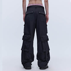 SAVAGEGROWTHWORLD Multi-Pocket Satin Straight-Leg Pants