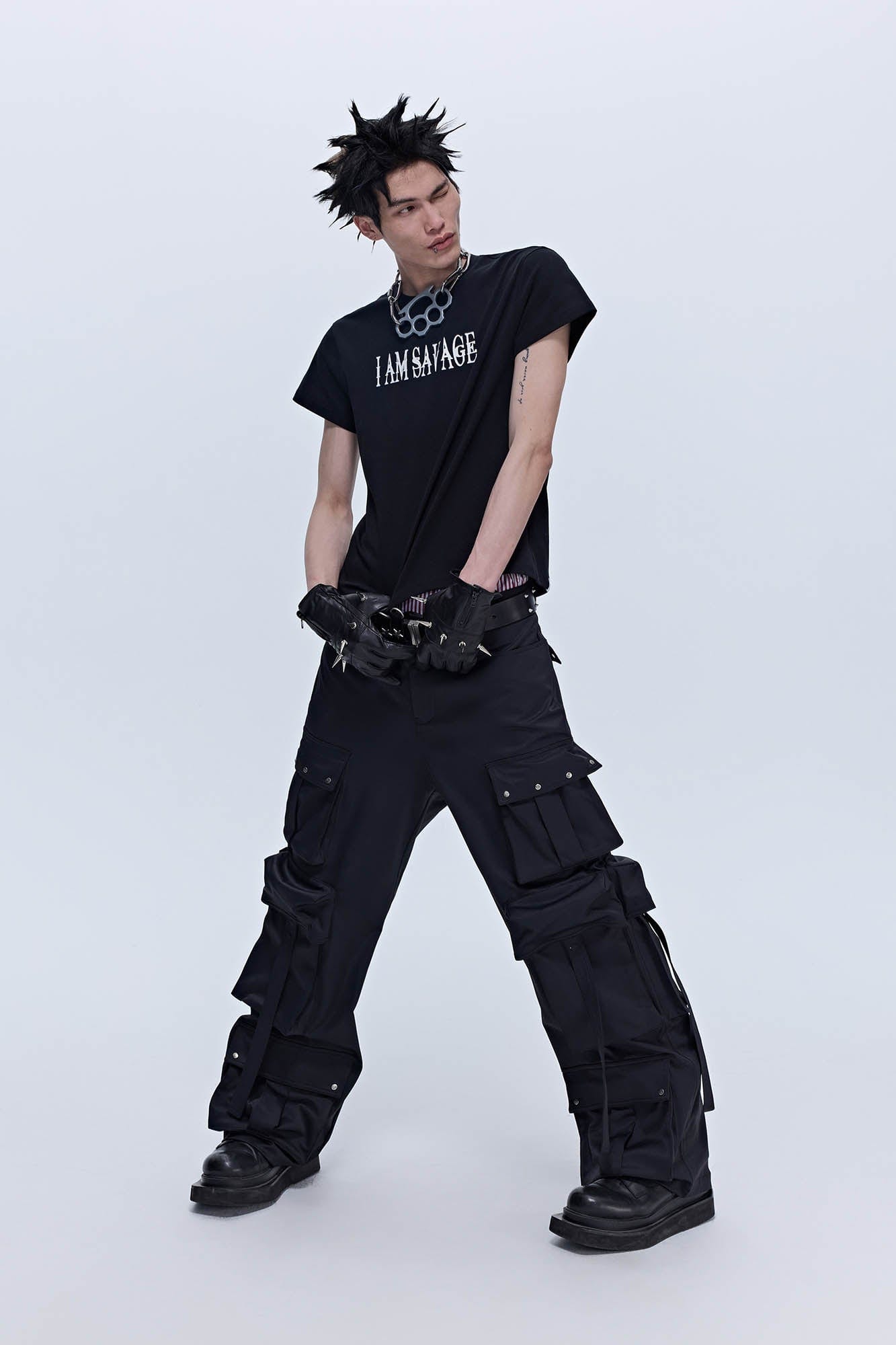 SAVAGEGROWTHWORLD Multi-Pocket Satin Straight-Leg Pants