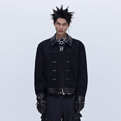 SAVAGEGROWTHWORLD Rivet Faux Leather Paneled Detroit Jacket