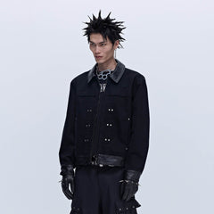 SAVAGEGROWTHWORLD Rivet Faux Leather Paneled Detroit Jacket
