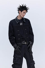 SAVAGEGROWTHWORLD Rivet Faux Leather Paneled Detroit Jacket