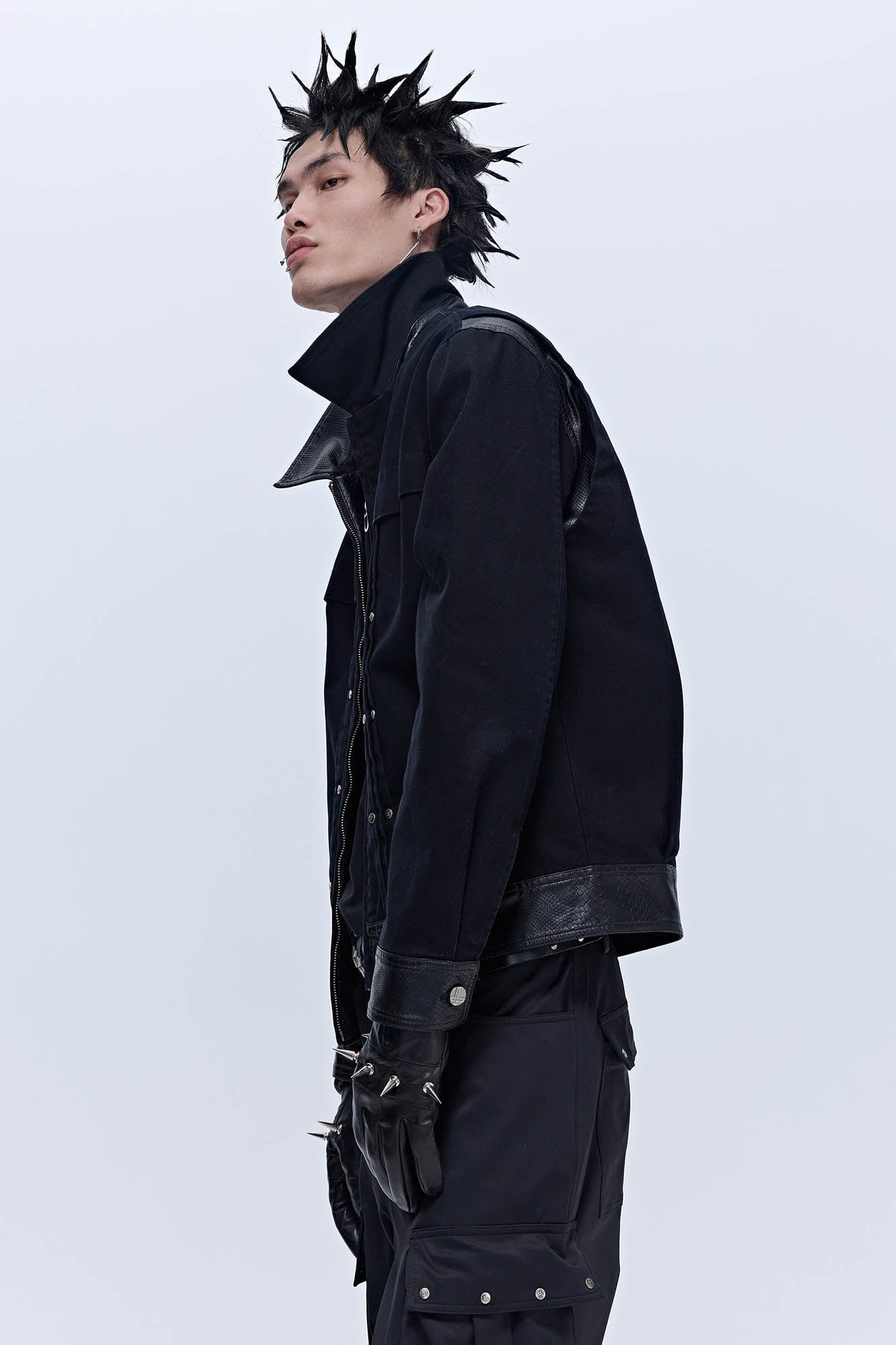 SAVAGEGROWTHWORLD Rivet Faux Leather Paneled Detroit Jacket