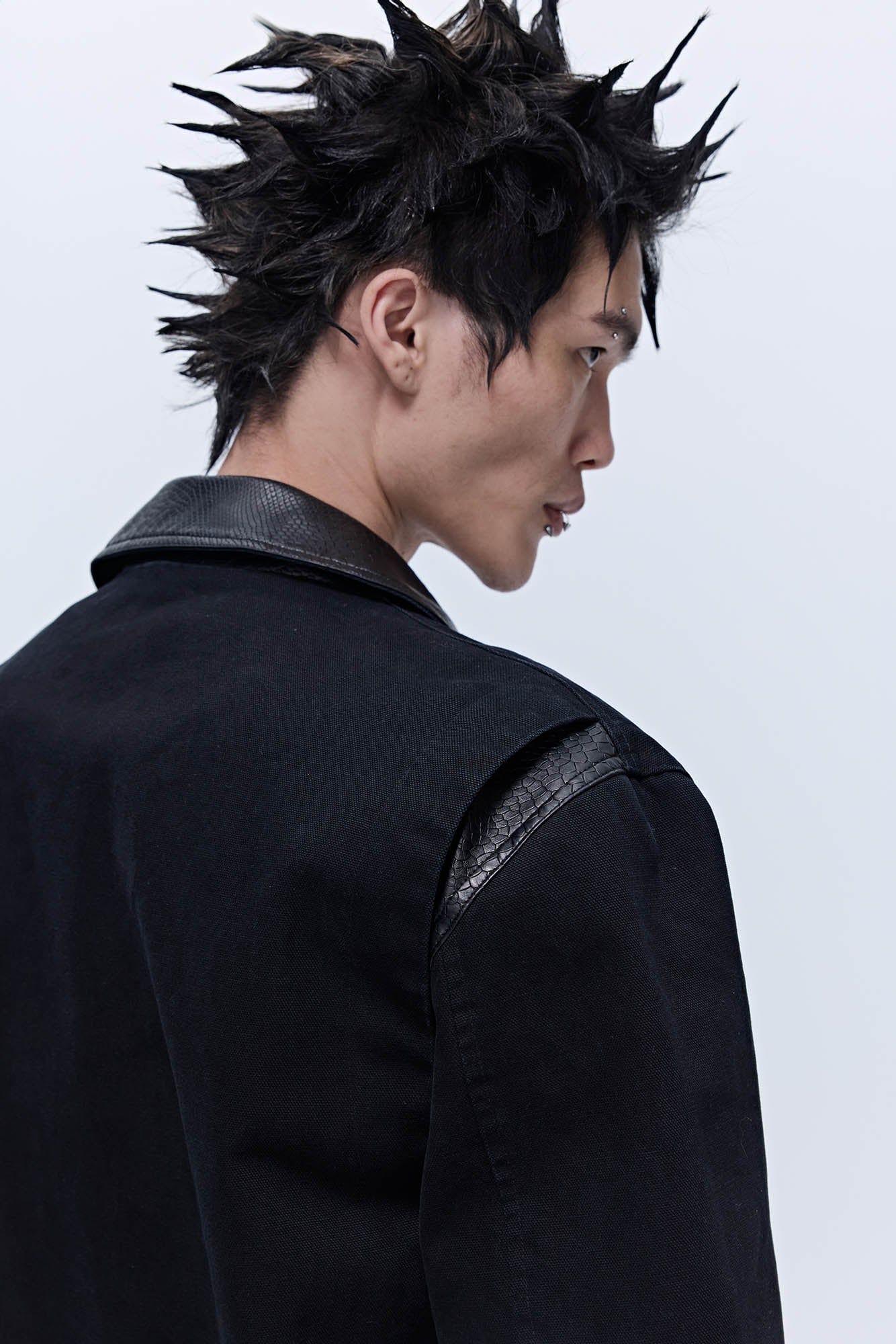 SAVAGEGROWTHWORLD Rivet Faux Leather Paneled Detroit Jacket