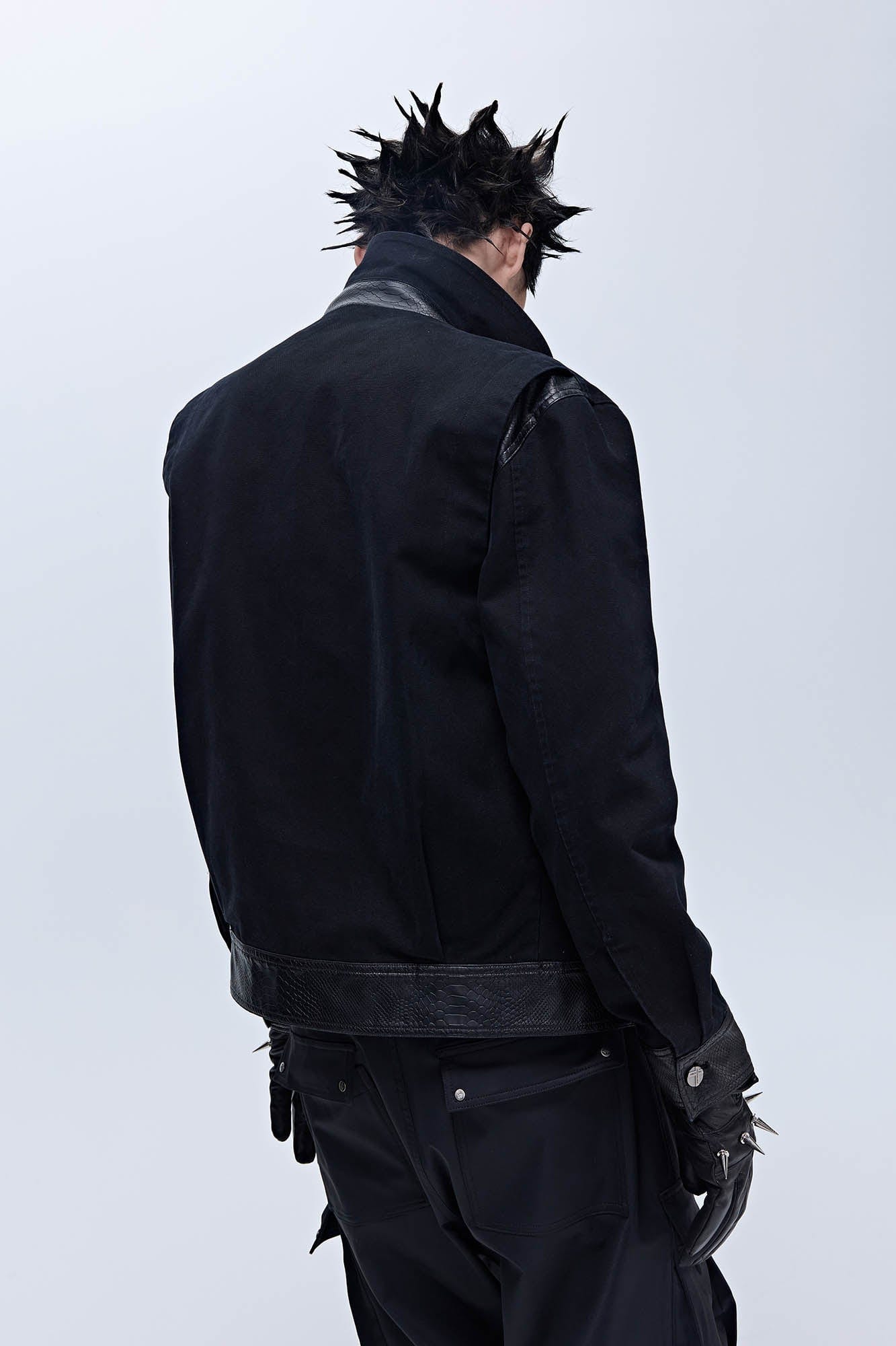 SAVAGEGROWTHWORLD Rivet Faux Leather Paneled Detroit Jacket
