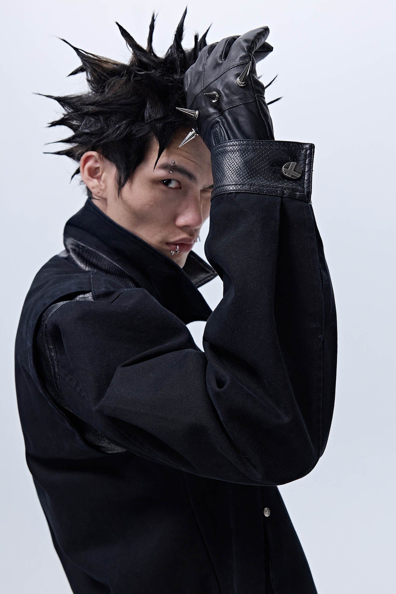 SAVAGEGROWTHWORLD Rivet Faux Leather Paneled Detroit Jacket