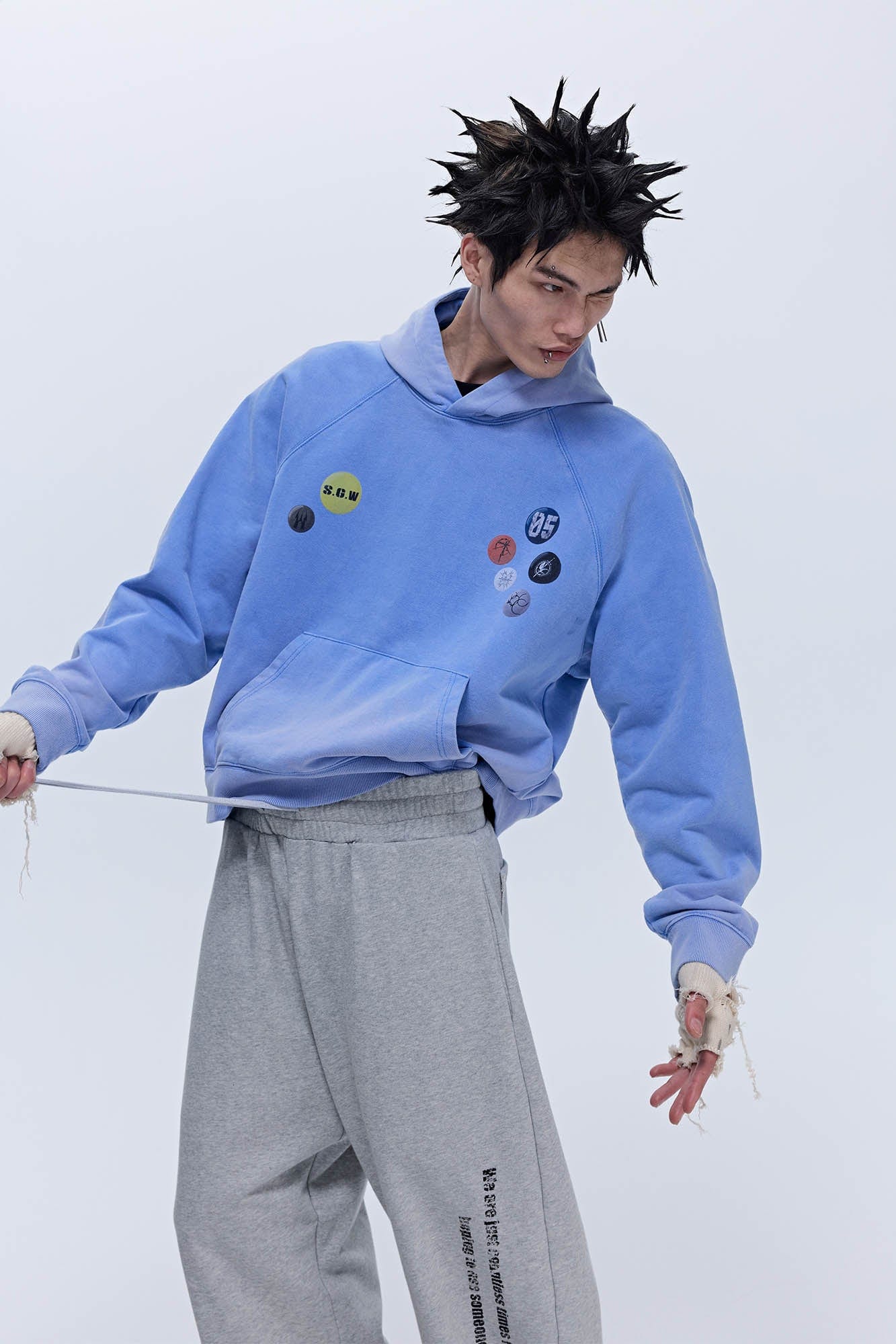 SAVAGEGROWTHWORLD Washed Badge Graphic Gradient Hoodie