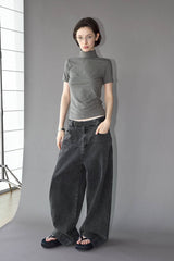49PERCENT Washed Front Spliced Wide-Leg Jeans