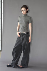 49PERCENT Washed Front Spliced Wide-Leg Jeans