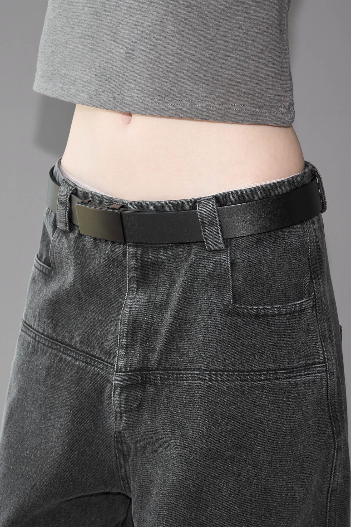 49PERCENT Washed Front Spliced Wide-Leg Jeans