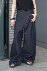 49PERCENT Asymmetrical Waist Raw Wide-Leg Jeans
