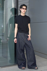 49PERCENT Asymmetrical Waist Raw Wide-Leg Jeans