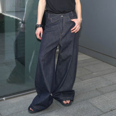 49PERCENT Asymmetrical Waist Raw Wide-Leg Jeans