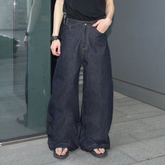 49PERCENT Asymmetrical Waist Raw Wide-Leg Jeans
