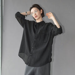 49PERCENT Sheer Textured Grid Oversized Shirt