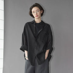 49PERCENT Sheer Textured Grid Oversized Shirt