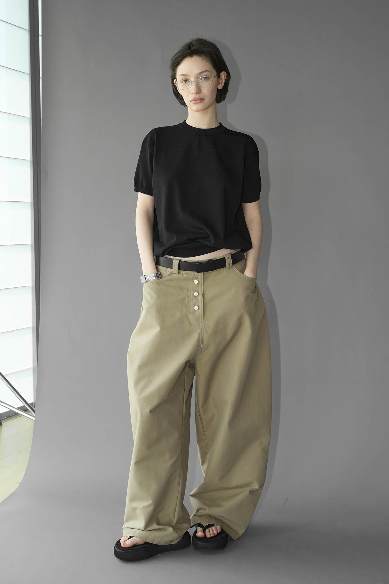49PERCENT Essential Button-Up Curved Baggy Pants