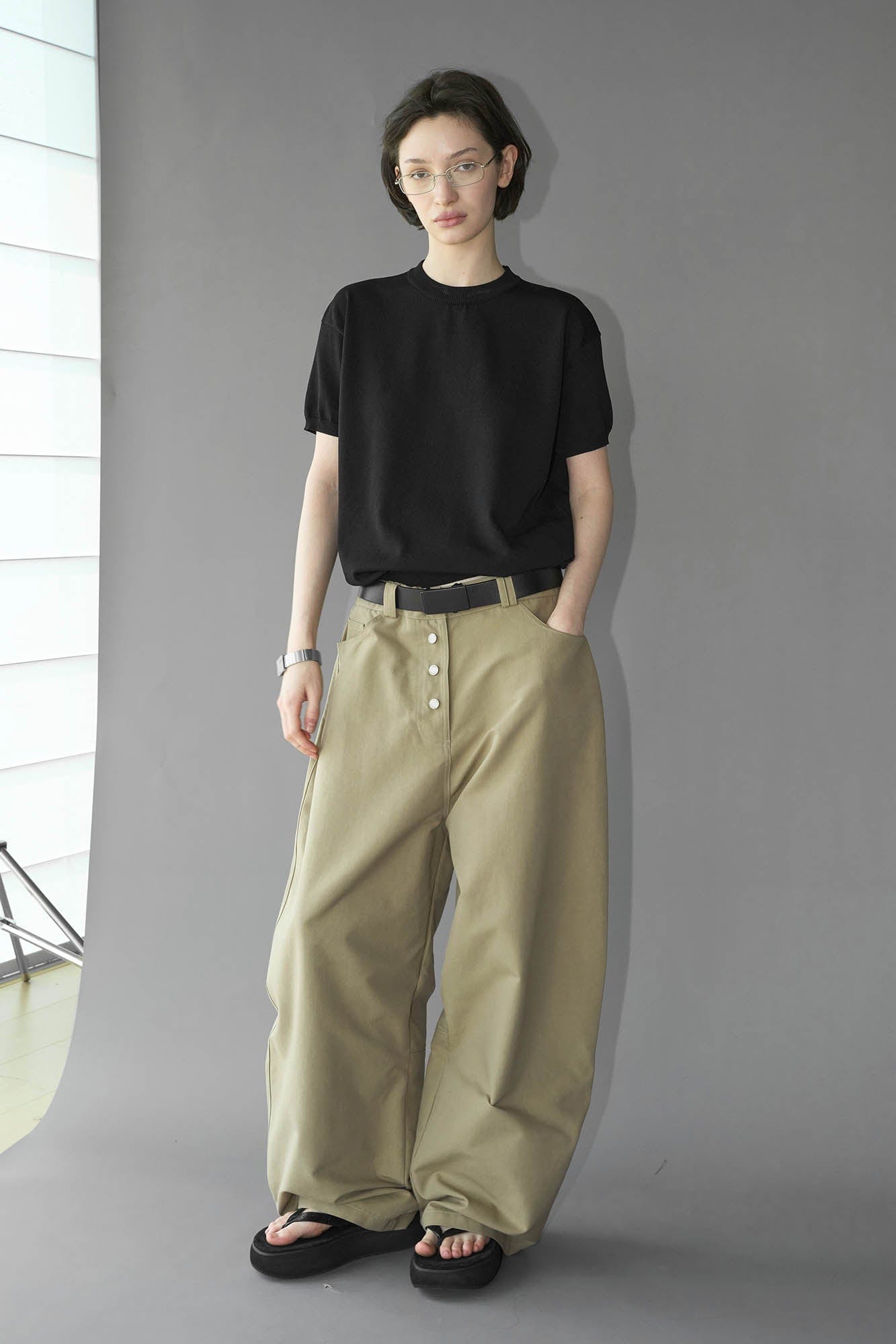 49PERCENT Essential Button-Up Curved Baggy Pants